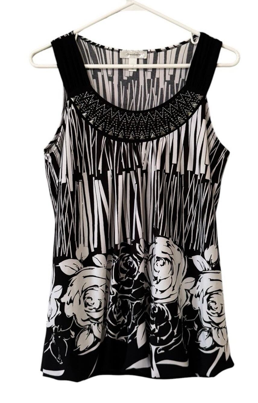 Dressbarn Women Size Medium Sleeveless Embellished Floral Stretch Top Office